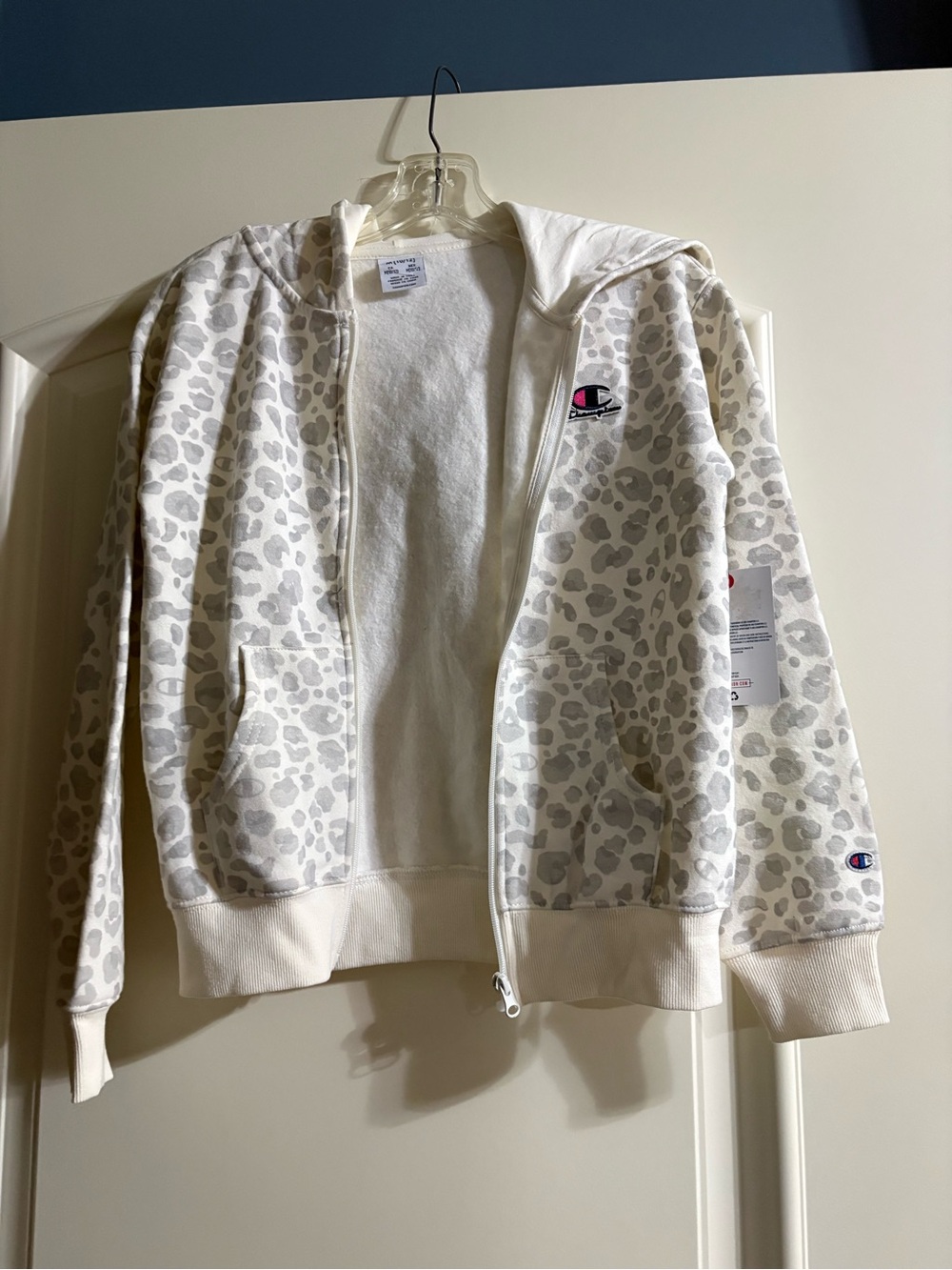 Champion White & Light Gray Leopard Zip Hoodie for Kids